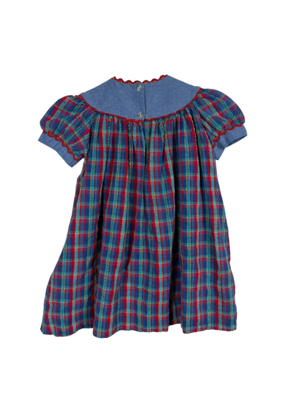 Catherine Rebecca Vintage Bishop Dress Multi Plaid Cotton Puff Sleeve Girls 3T - Picture 2 of 6